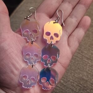 Iridescent Skull Dangle Earrings